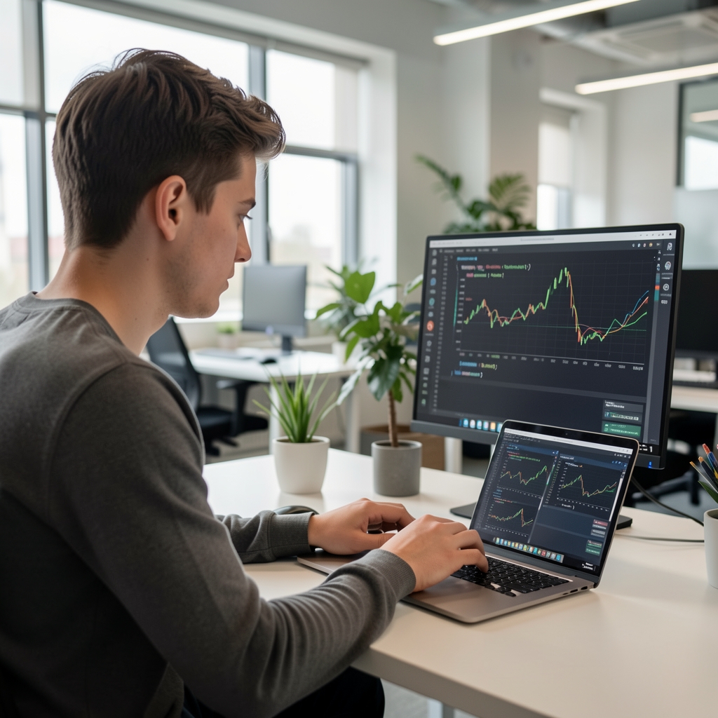 Szakember gépi tanulási karrier útját ábrázoló diagram tableten modern irodai környezetben
