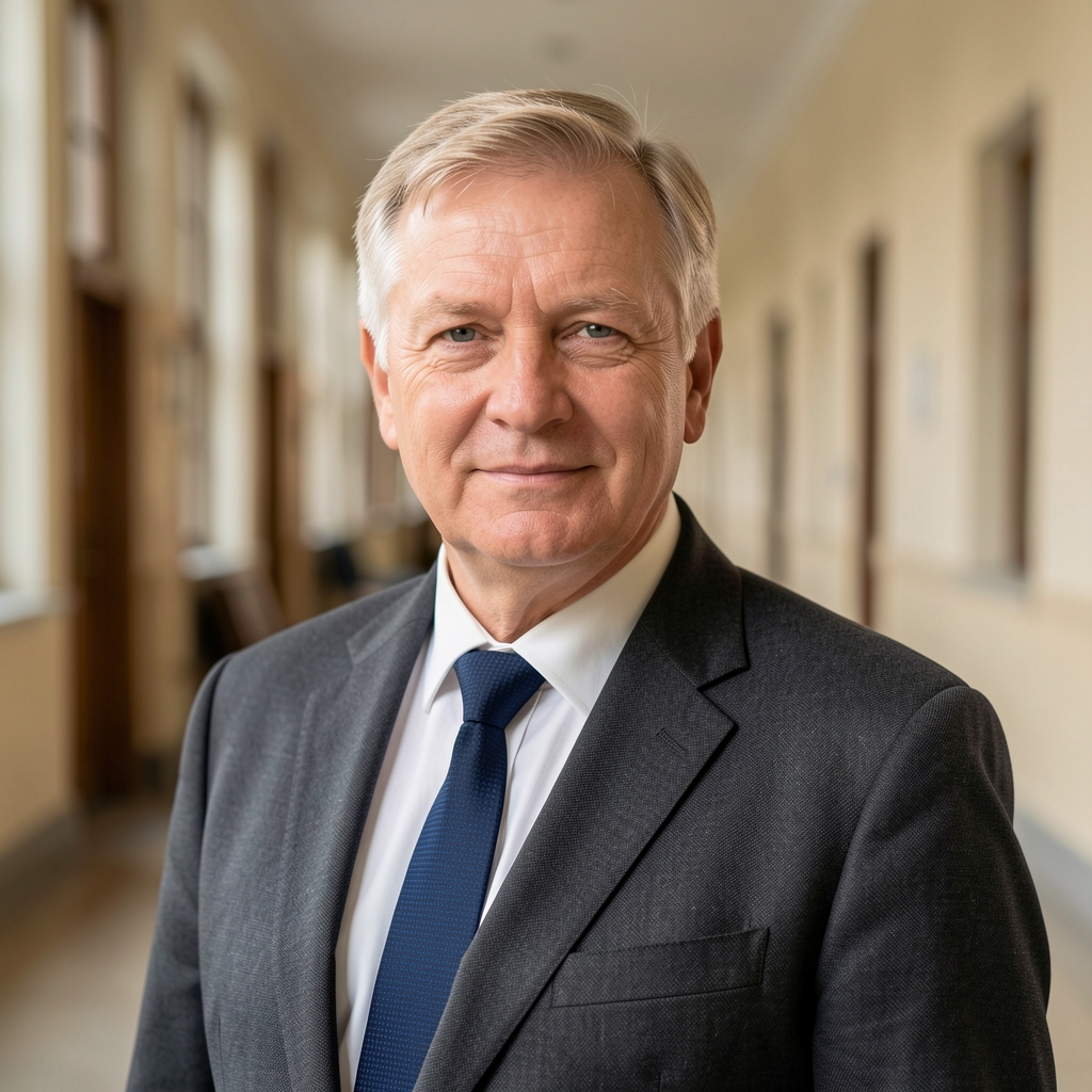 Tóth Miklós, idősebb magyar férfi, ősz haj, professzori megjelenés, egyetemi folyosó háttér